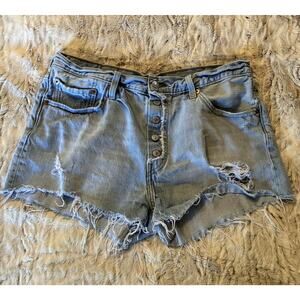 Levi’s 501 Shorts Womens 32 Blue Distressed Button Fly